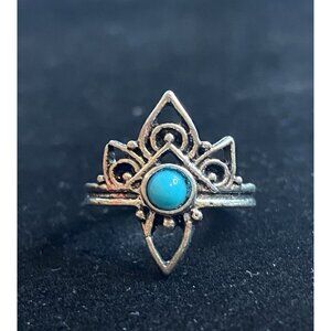 Ring Size 5 Vintage Costume Silver Turquoise Jewelry